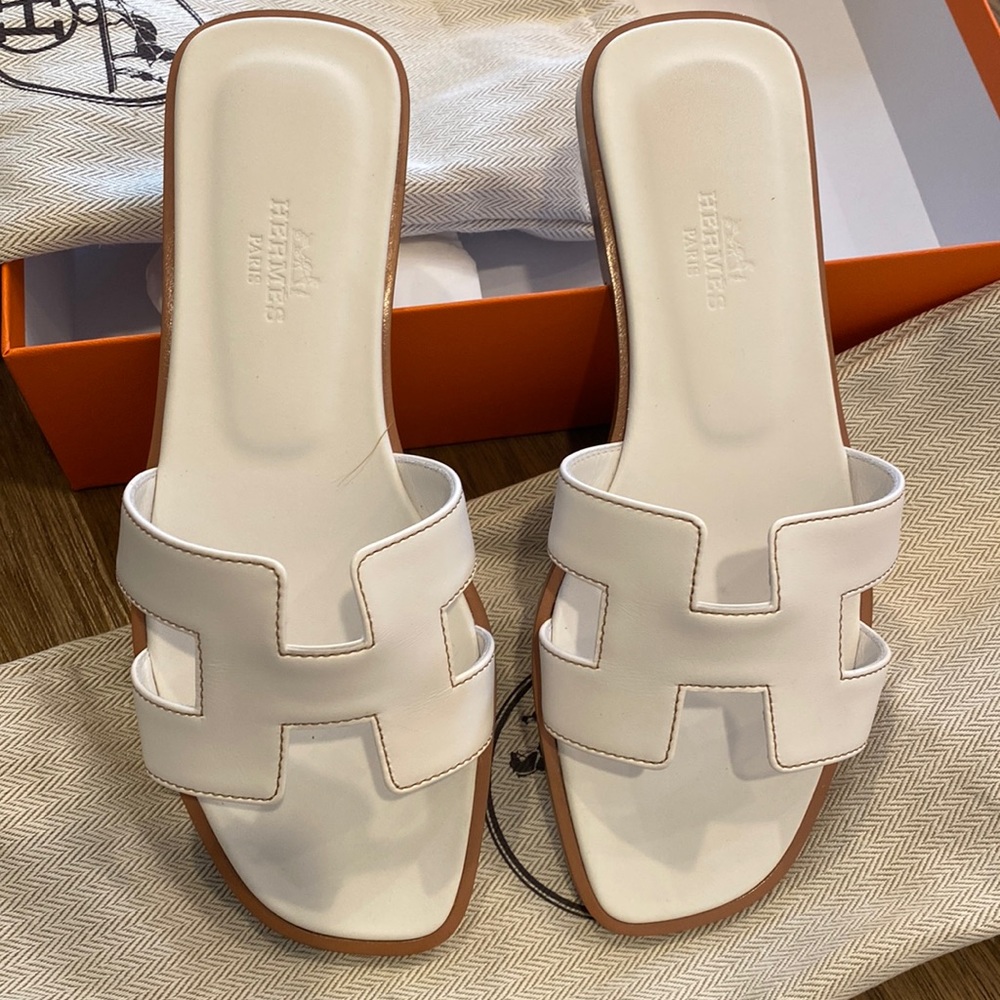 Hermes Oran authentic womens white sandals